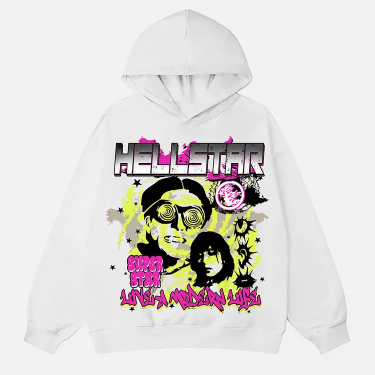 Hellstar Graphic Printed Long Sleeve White Hoodie