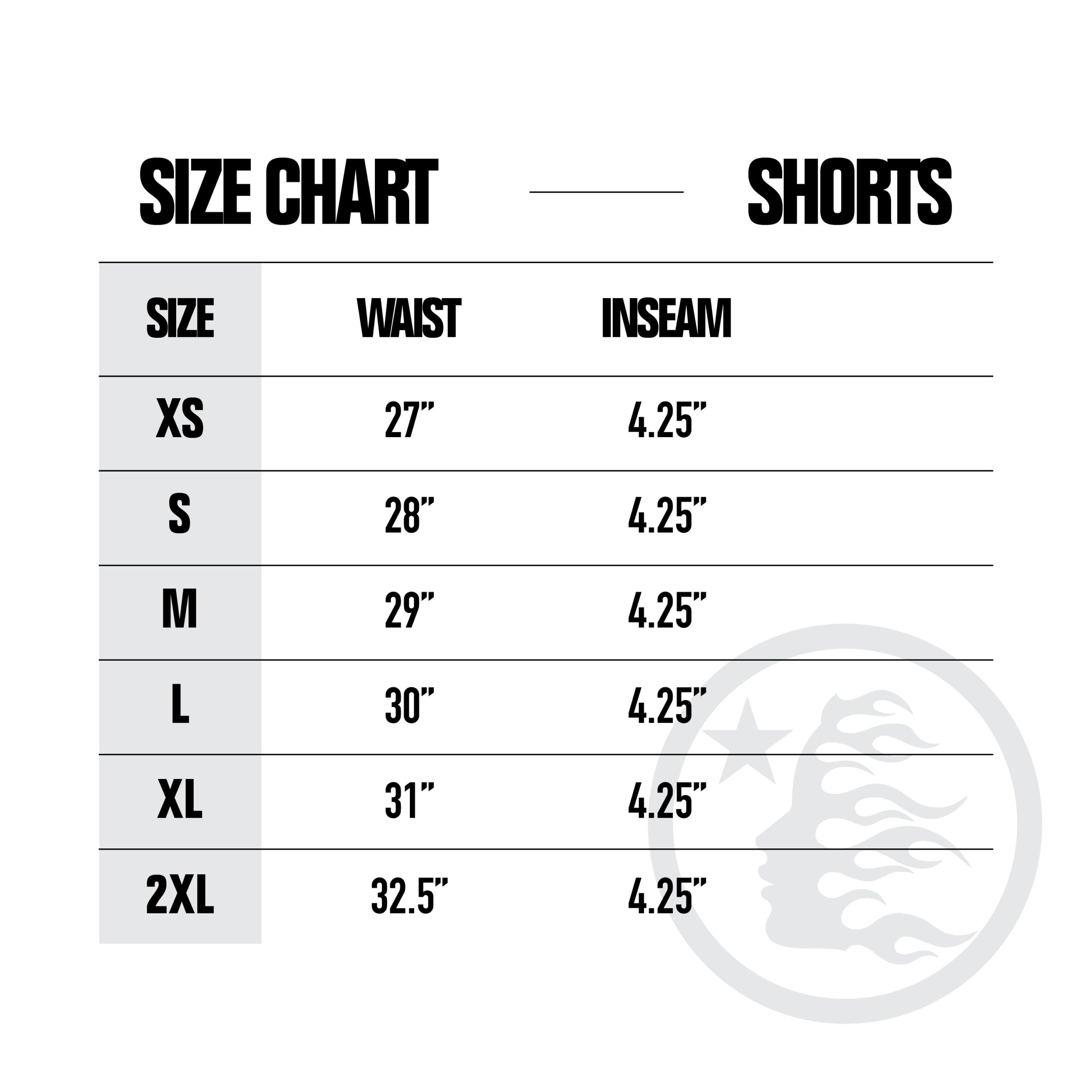 Hellstar shorts size chart in inches